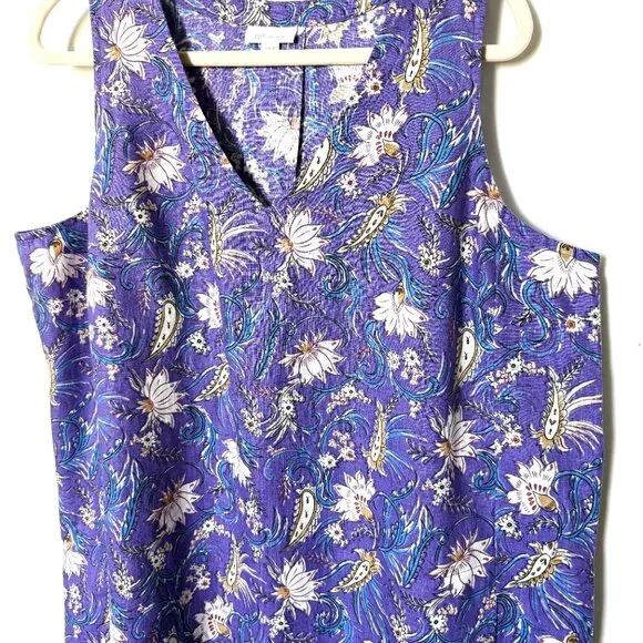 J-Jill Dress Women's Linen Purple Flower Sleeveless Size L - Picture 3 of 6